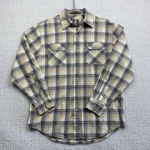 Timberland Button Down Shirt Men Sz M Yellow Plaid Long Sleeve Pockets Workwear*